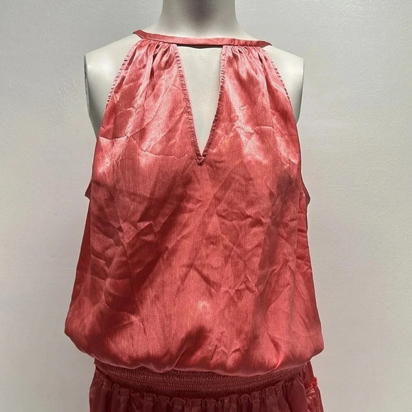 Ramy Brook Lea Dress Mini Halter Smocked Tiered Ruffled Rose Pink Size M Medium - Picture 7 of 12